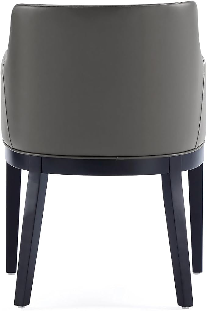 Manhattan Comfort Gansevoort Modern Faux Leather Dining Chair with Arms, Leatherette Upholstery on Solid Beech Wood Frame, Accent Furniture for Kitchen Table or Office, Set of 1, Pebble Grey