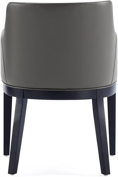 Manhattan Comfort Gansevoort Modern Faux Leather Dining Chair with Arms, Leatherette Upholstery on Solid Beech Wood Frame, Accent Furniture for Kitchen Table or Office, Set of 2, Pebble Grey