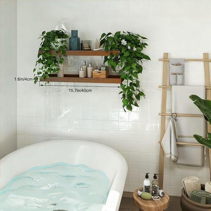 Floating Shelves for Wall, Wooden Wall Shelves for Bedroom Living Room Kitchen, Modern and Rustic Bathroom Shelves with Raised Lip, Decor Floating Shelf for Storage (Walnut-Like,2 Set,15.7 in)
