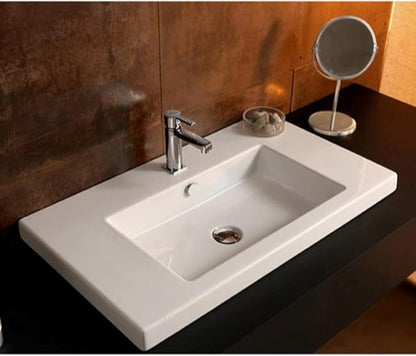 Tecla CAN02011-One Hole Cangas Rectangular Ceramic Wall Mounted/Built In Sink, White
