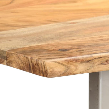 Solid Acacia Wood Dining Table with Powder-Coated Steel Legs Industrial-Style Kitchen Dining Room Home Office Indoor Furniture Restaurant Table Side Table 70.9" x 35.4" x 29.9"