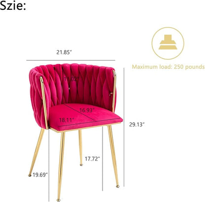 Nrizc Woven Dining Chairs Set of 4, Velvet Upholstered Dining Chairs with Gold Metal Legs, Modern Accent Chairs for Living Room, Dining Room, Kitchen (Rose Red)