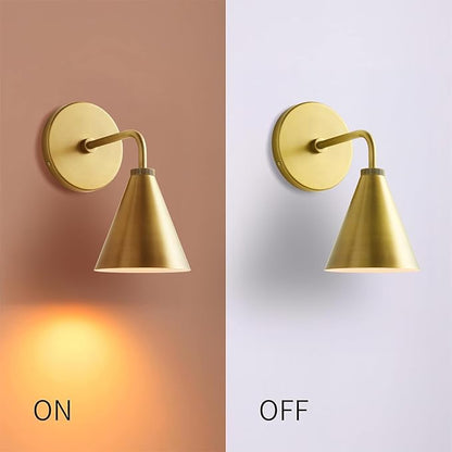Retro Industrial Metal Cone Sconce Light - Vintage-Inspired Modern Gold Wall Sconce with Metal Shade, Wall Mount Lighting for Bedroom, Hallway, Living Room (Gold, 6 inch)