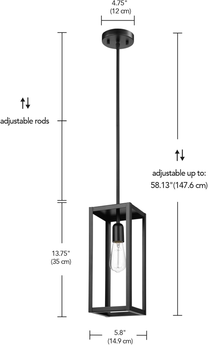 Globe-Electric 67000150 1-Light Pendant Light Fixture, Matte Black, Dining Room Fixture, Kitchen Island Lighting, Contemporary, Living Room Pendant Light, Hanging Lights for Bedroom