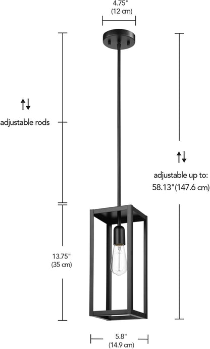 Globe-Electric 67000150 1-Light Pendant Light Fixture, Matte Black, Dining Room Fixture, Kitchen Island Lighting, Contemporary, Living Room Pendant Light, Hanging Lights for Bedroom