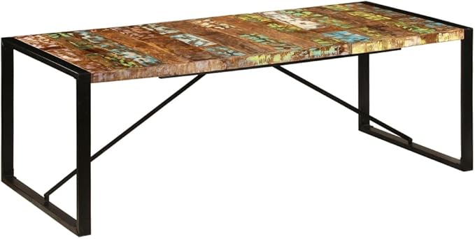 Reclaimed Wood Dining Table Large Rectangular Brown 86.6x39.4 Inch Vintage Style for Dining Room and Kitchen Seats 8 Solid Wood Furniture