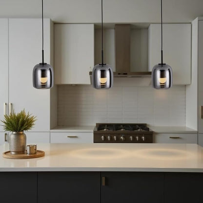 Smoked Grey Pendant Lights Kitchen Island - Small Size Hanging Light Fixture - Includes E26 Bulb