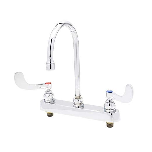 T&S Brass B-1142-04 8-Inch C/C Deck Mount Workboard Faucet with 4-Inch Wrist Action Handles and Swivel Gooseneck, Chrome