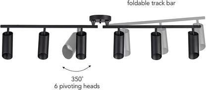 Globe Electric Foldable 6-Light Track Ceiling Light, Matte Black, Pivot Shades, GU10 Sockets
