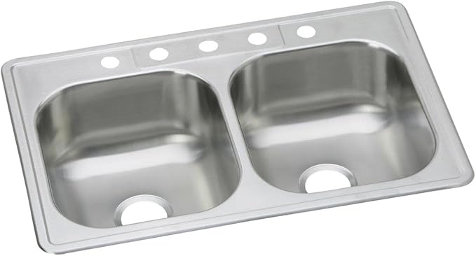 Dayton Stainless Steel 33" x 22" x 8-1/16", 5-Hole Equal Double Bowl Drop-in Sink