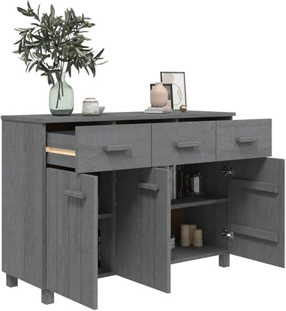 Dark Grey Solid Pine Wood Sideboard, 44.5" Dining Room Buffet Cabinet with Drawers, Matte Finish, Living Room Storage Furniture Kitchen Furniture