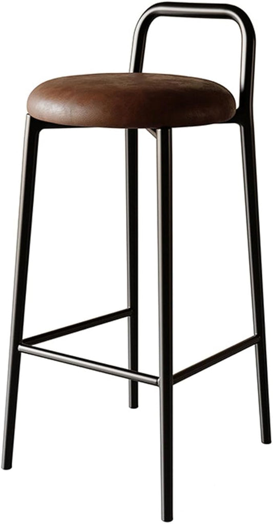 Modern Round Counter Height Bar Stools, Dining Chairs, Tall Metal Bar Chairs with Backrest Metal Frame and Footrest, Kitchen Island Stools for Kitchen Bar Pub Restaurant Cafe,Brown b