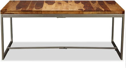 Rectangular Dining Table, Brown Acacia Wood & Powder-Coated Steel, 70.9x35.4 Inch, Seats 6 People, Industrial Style Dinner Table for Kitchen & Dining Room