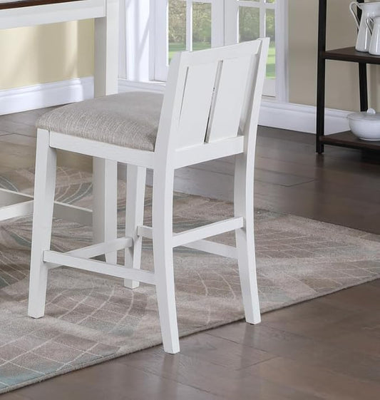 Lilola Home Graham Set of 2 White Finish Upholstered Counter Height Dining Chairs with Cream Linen Seats and Rubberwood Legs — Stylish and Comfortable Seating for Kitchen & Dining Areas