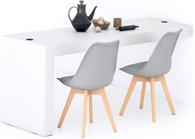 Mobili Fiver, Evolution Dining Table 70.9 x 23.6 in, with Wireless Charger, Ashwood White with One Leg, Made in Italy