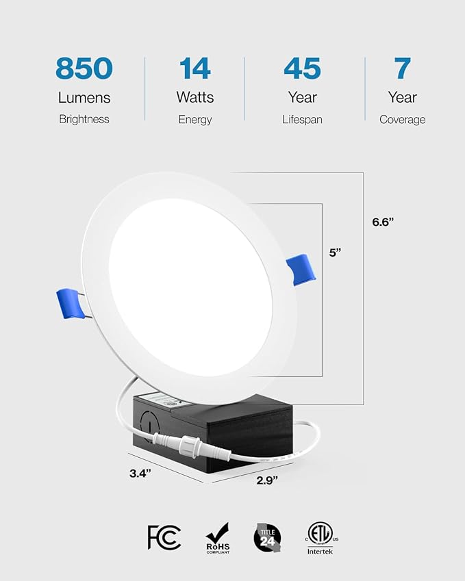 Sunco 24 Pack Recessed Lighting 6 Inch LED, Canless Ceiling Lights Slim with Junction Box, 850 LM, 14W (100W Equivalent), 3000K Warm White, Dimmable, Wafer Thin, 50000 Lifetime Hours ETL