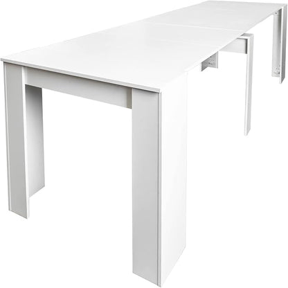 118" Extendable Island Table, Rustic Dining Table with Easy Clean, Mid Century Dining Table for Kitchen Dining Living Room, White