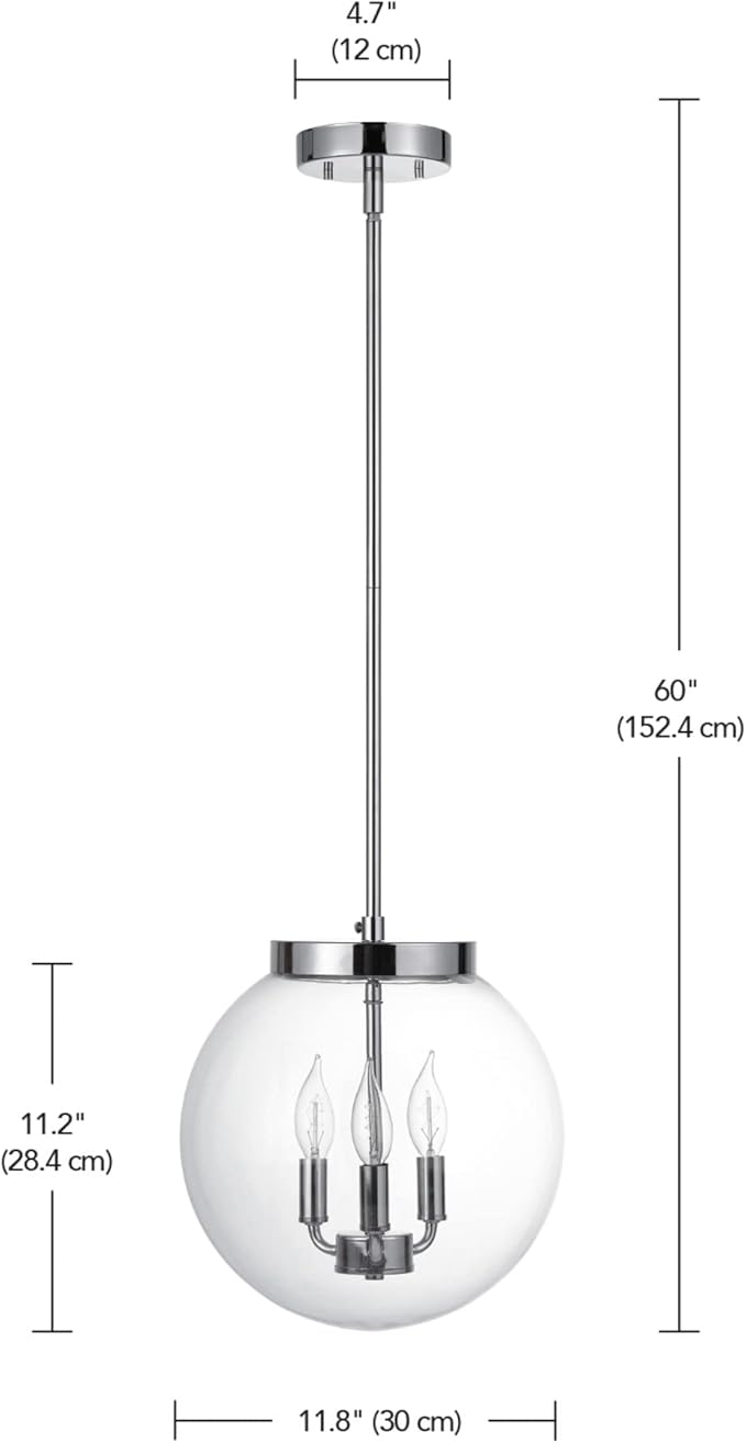 Globe Electric 60887 Sevda 3-Light Chandelier, Chrome, Clear Glass Shade, Bulb Not Included