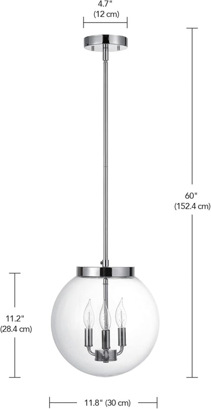 Globe Electric 60887 Sevda 3-Light Chandelier, Chrome, Clear Glass Shade, Bulb Not Included