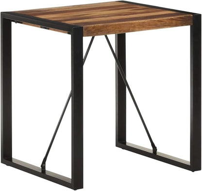 Square Dining Table, 27.6 x 27.6 in Solid Acacia Wood Top with Powder-Coated Steel Legs, Industrial Small Dining Table for 4 Persons, Indoor Kitchen or Dining Room Use