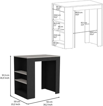 36" Sturdy 3-Side Shelves Bar Counter Height Table, Dinner Table with Modern Design, Bistro Pub Tables for Kitchen and Small Dining Spaces, Black + Gray