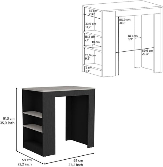 36" Sturdy 3-Side Shelves Bar Counter Height Table, Dinner Table with Modern Design, Bistro Pub Tables for Kitchen and Small Dining Spaces, Black + Gray