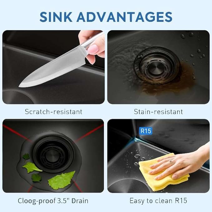 36 Inch Farmhouse Black Sink, 16 Gauge 304 Stainless Steel Farm Sinks, Drop In Topmount Single Bowl Workstation Sink with all Accessories, 36" x 22" x 10" Deep Kitchen Sink
