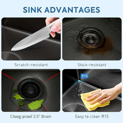 26 Inch Farmhouse Black Sink, 16 Gauge 304 Stainless Steel Farm Sinks, Drop In Topmount Single Bowl Workstation Sink with all Accessories, 26" x 22" x 10" Deep Kitchen Sink