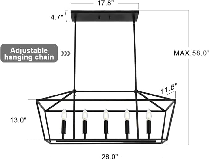 Lighting Black Chandeliers for Dining Room Kitchen Island Farmhouse Lighting Fixture Industrial E12 Base Hanging 5 Light Modern Pendant Light