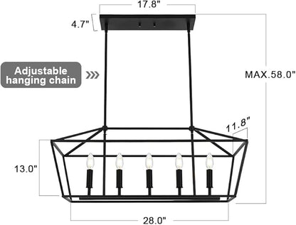 Lighting Black Chandeliers for Dining Room Kitchen Island Farmhouse Lighting Fixture Industrial E12 Base Hanging 5 Light Modern Pendant Light