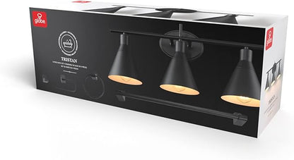 Globe Electric 52060 Tristan 5-Piece All-In-One Bathroom Set, Matte Black, 3-Light Vanity Light, Towel Bar, Toilet Paper Holder, Towel Ring, Robe Hook