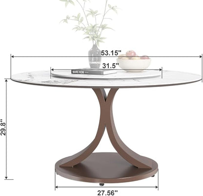 Modern Sintered Stone Dining Table for 4-6, Luxury Rectangular Kitchen Dinette with Faux Marble Top & Heavy-Duty Metal Legs, Heat-Resistant Furniture for Dining Room (53")