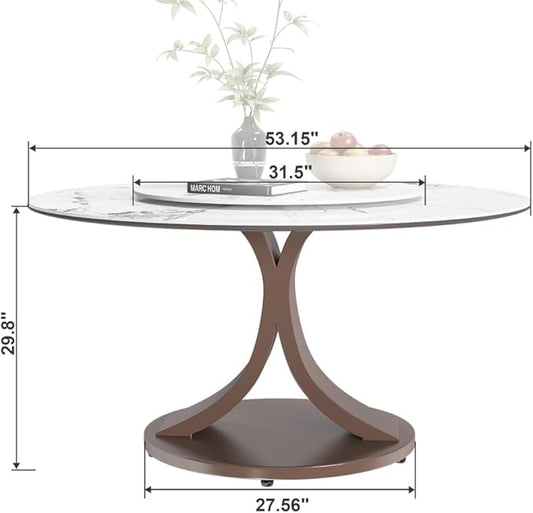 Modern Sintered Stone Dining Table for 4-6, Luxury Rectangular Kitchen Dinette with Faux Marble Top & Heavy-Duty Metal Legs, Heat-Resistant Furniture for Dining Room (53")