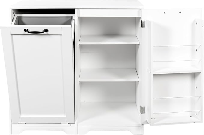 KEIKI Laundry Cabinet with Doors and shelf, Tilt-Out Laundry Hamper, Freestanding Style, Adjustable Shelf, Accent Table for Bathrooms Laundry Room Kitchen, White, (Style D)