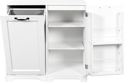 KEIKI Laundry Cabinet with Doors and shelf, Tilt-Out Laundry Hamper, Freestanding Style, Adjustable Shelf, Accent Table for Bathrooms Laundry Room Kitchen, White, (Style D)