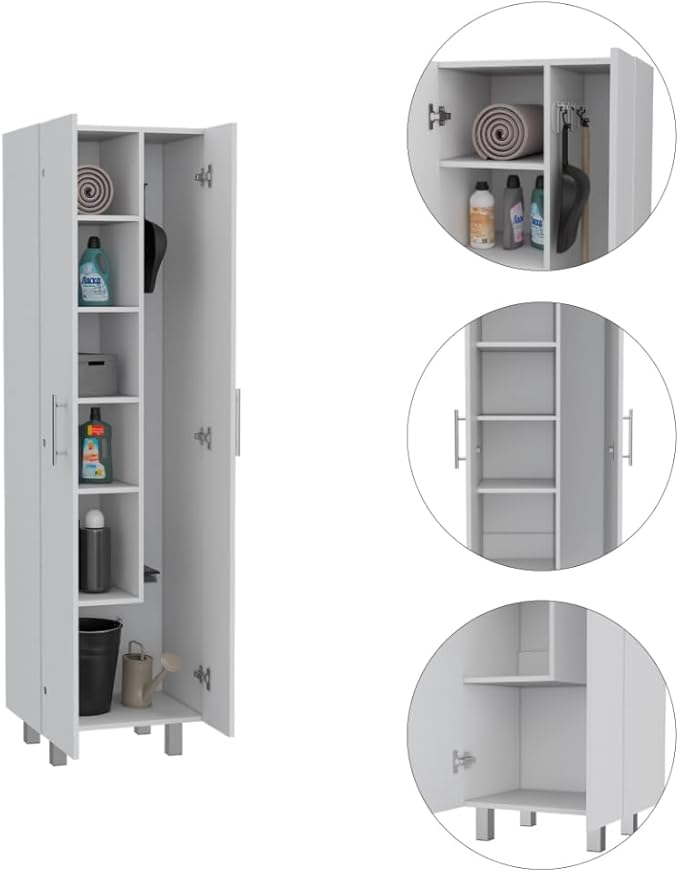 GOWE White and Onyx 2-Piece Kitchen Set, Kitchen Island and Pantry Cabinet