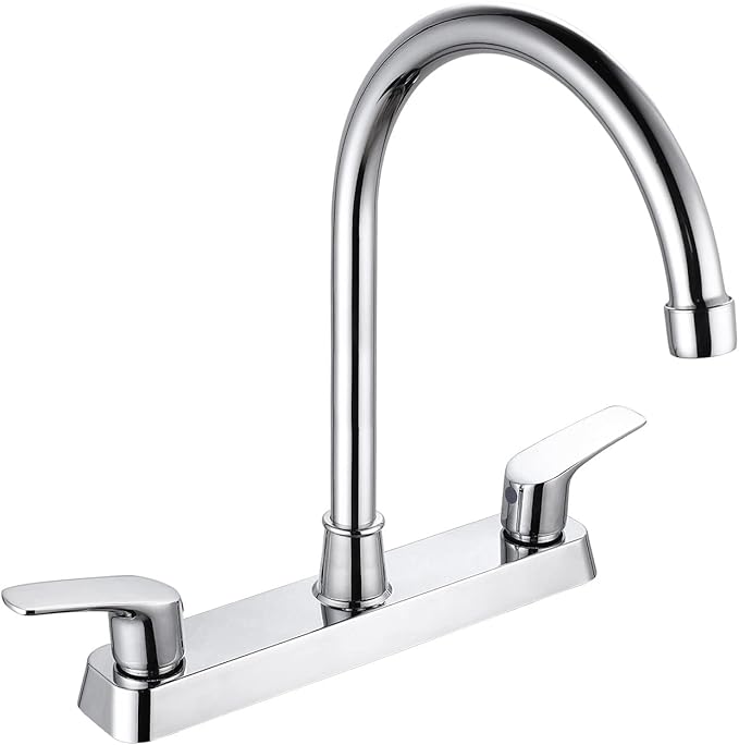 SOLVEX 2 Handle Kitchen Sink Faucet, High Arc 360 Swivel Stainless Steel Pipe 3 Hole Kitchen Faucet, Commercial Modern Chrome Kitchen Sink Faucet, US-SP-80066