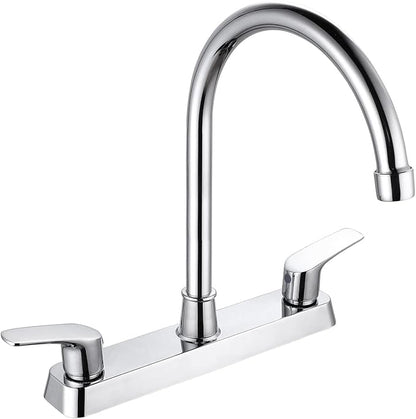 SOLVEX 2 Handle Kitchen Sink Faucet, High Arc 360 Swivel Stainless Steel Pipe 3 Hole Kitchen Faucet, Commercial Modern Chrome Kitchen Sink Faucet, US-SP-80066