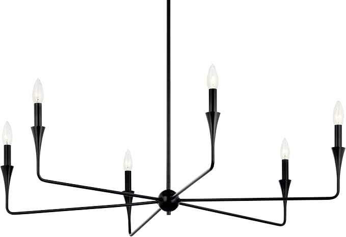 Kichler Alvaro 6-Light Chandelier, Soft Modern Light in Black, for Dining or Living Room, Office or Bedroom (19.25" x 40.25"), 52690BK