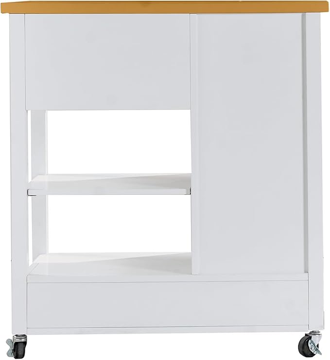 American White Oak Dining Car Table – Kitchen Island Cart with Walnut Top, Rolling Storage Cabinet with Drawers and Shelves, White Sideboard Buffet with Glass Door, Towel Bar & Locking Wheels