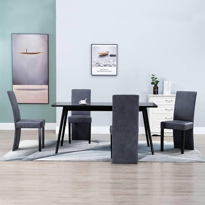 Modern Dining Chairs Set of 4 Gray Faux Suede Upholstery with Wooden Legs Comfortable Kitchen Chairs for Dining Room, Farmhouse, Restaurant, Bistro