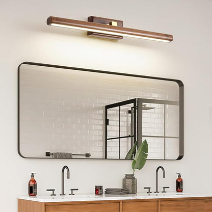 Wood Walnut Vanity Light Fixtures - LED Bath Sconces for Bathroom Over Mirror, Adjustable Brass Fittings, 4000K Natural White Light(Walnut Color,40cm)