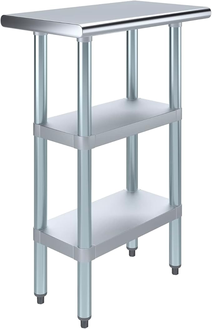 Stainless Steel Work Table with 2 Shelves | Kitchen Island Food Prep | Laundry Garage Utility Bench | NSF Certified (24" Long x 14" Deep)
