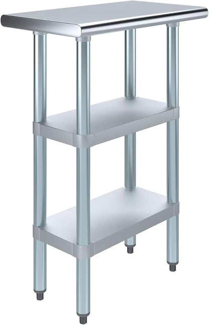 Stainless Steel Work Table with 2 Shelves | Kitchen Island Food Prep | Laundry Garage Utility Bench | NSF Certified (24" Long x 14" Deep)