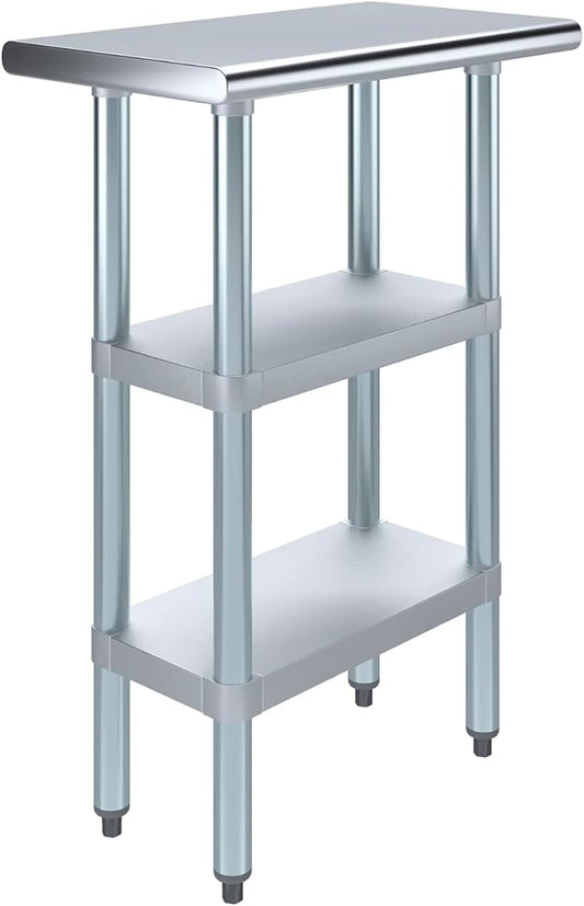 Stainless Steel Work Table with 2 Shelves | Kitchen Island Food Prep | Laundry Garage Utility Bench | NSF Certified (24" Long x 14" Deep)