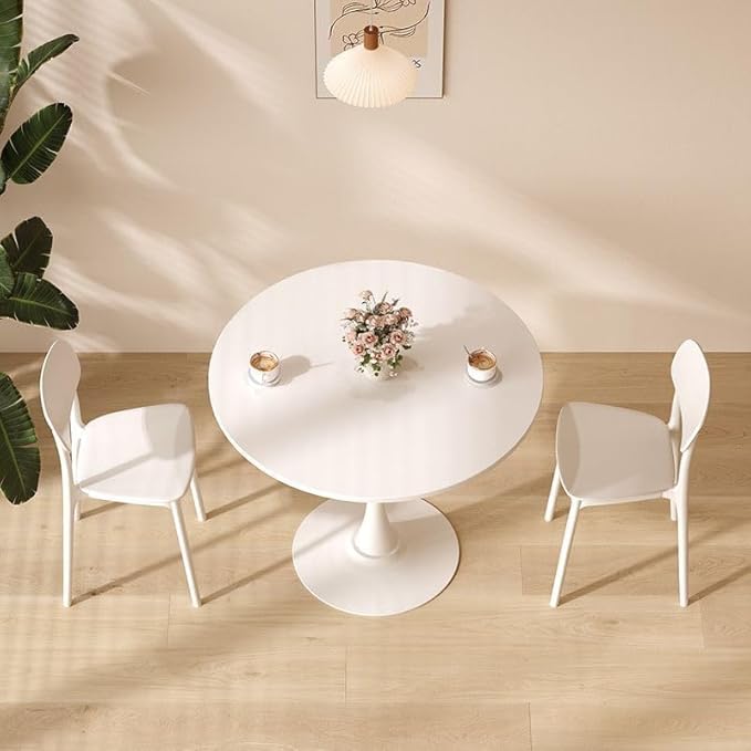 32" Durable Island Table, Rustic Dining Table with Metal Base, Farmhouse Dining Table for Small Apartments, White