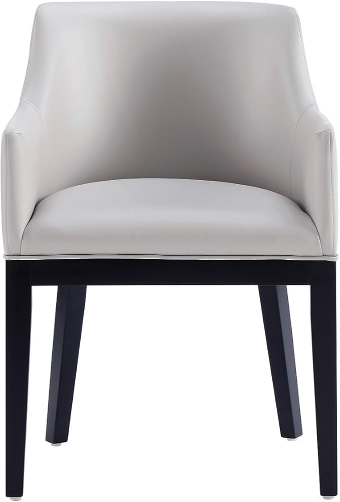 Manhattan Comfort Gansevoort Modern Faux Leather Dining Chair with Arms, Leatherette Upholstery on Solid Beech Wood Frame, Accent Furniture for Kitchen Table or Office, Set of 1, Light Grey