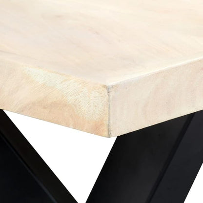 Modern Rectangular Dining Table Bleached Solid Mango Wood, Black Steel Legs, 70.9" L x 35.4" W Kitchen Table Seats 6, Durable for Family Meals, Dinner Gatherings, Dining Room