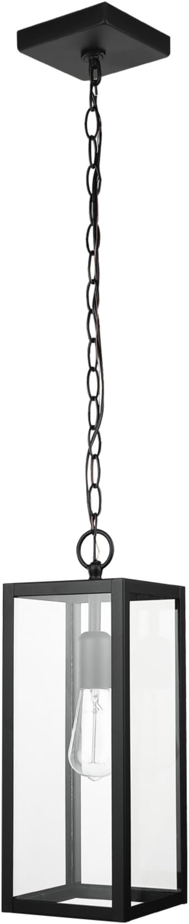 Globe Electric 44773 1-Light Outdoor Pendant, Matte Black, Clear Glass Shade, E26 Base Socket, Kitchen Island, Café, Ceiling Hanging Light Fixture, Modern, Vintage, Porch Light, Bulb Not Included