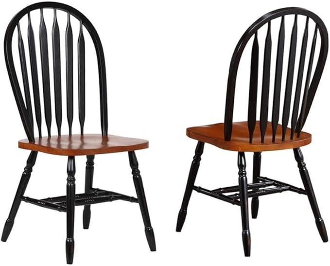Pemberly Row Traditional Solid Wood Dining Side Chairs, Set of 2, 18" Seat Height, Black and Cherry Finish, Windsor Style, Ergonomic Design, Durable Construction, Ideal for Kitchen or Dining Room Use